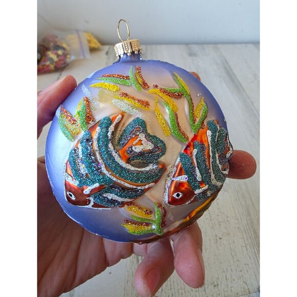 Angel fish glass ornament fish glitter tropical Hawaiian‎ shell Xmas tree - Picture 7 of 9